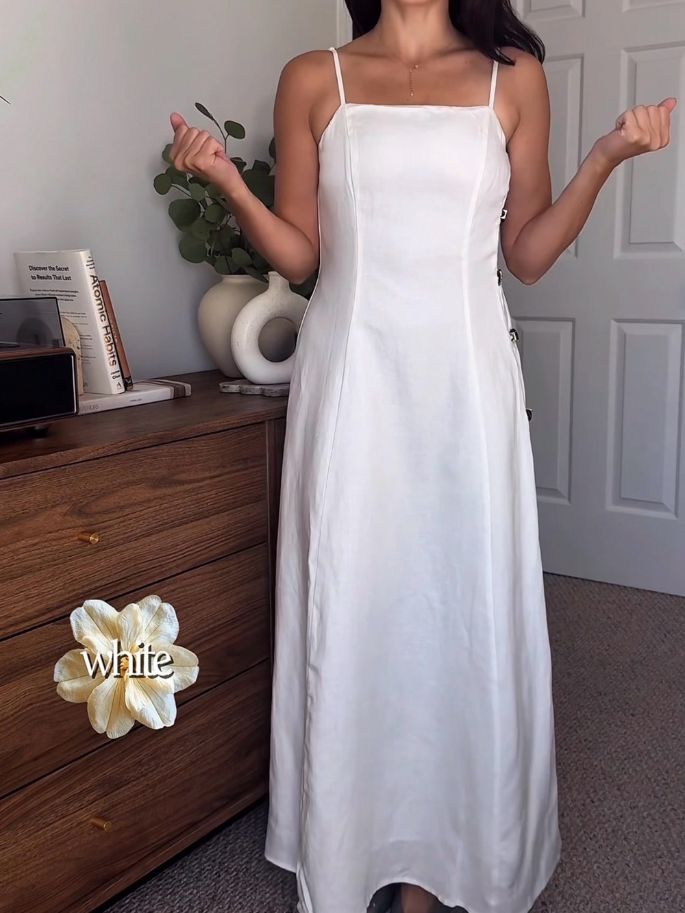 Commense White Square-Neck Maxi Dress with Thin Straps